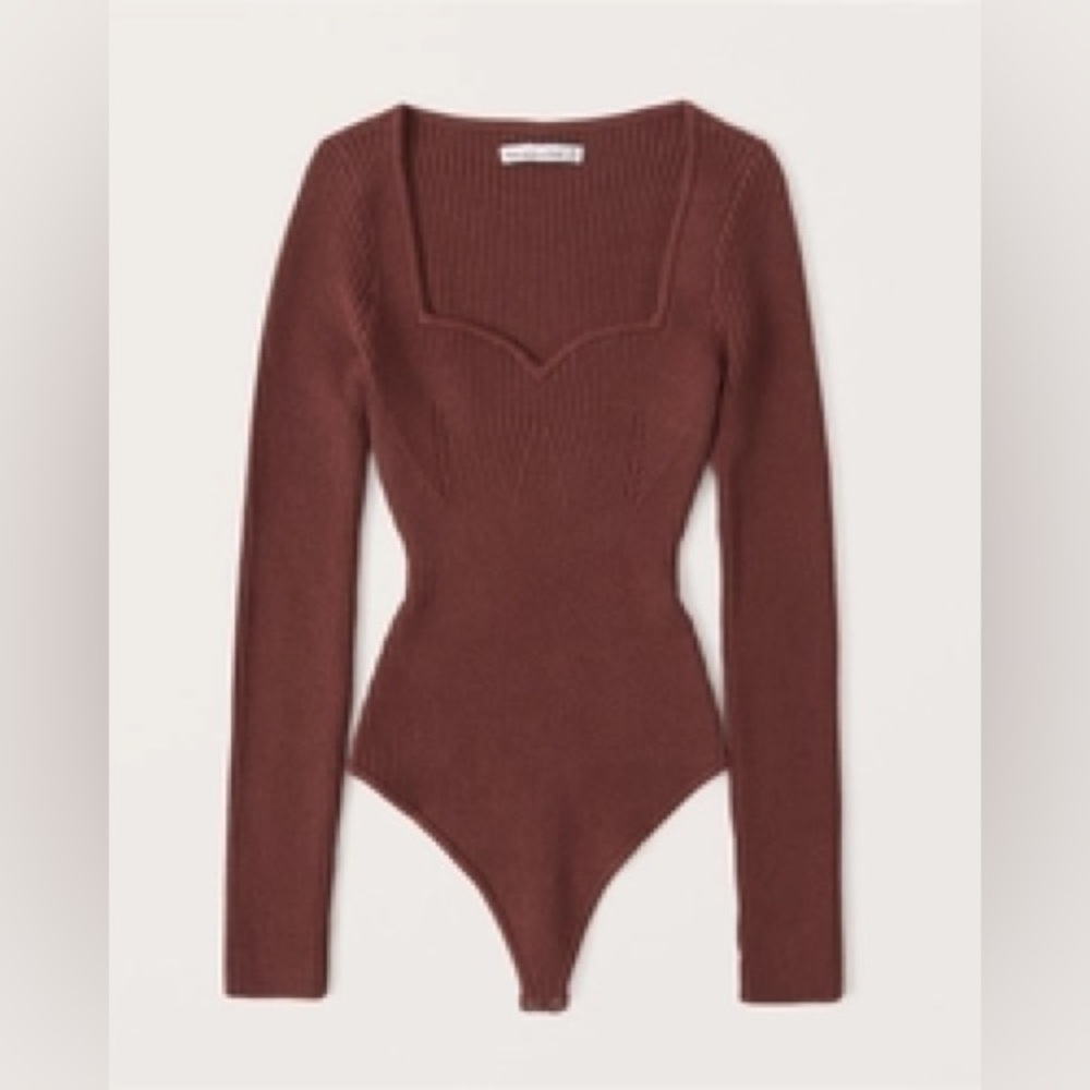 Abercrombie Rust Ribbed Long Sleeve Bodysuit